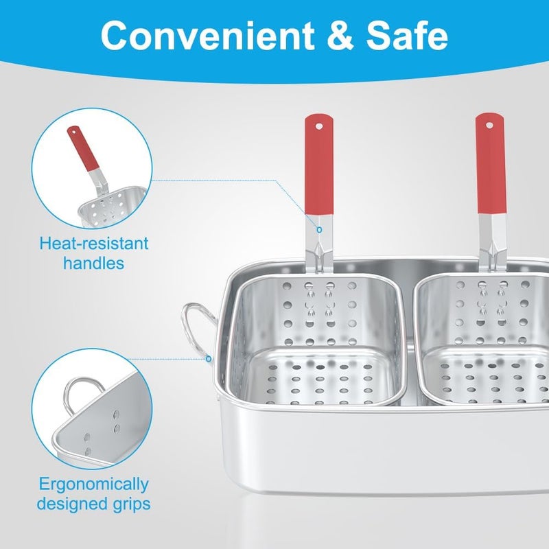 FIRE RIOT FireRiot 18QT Aluminum Deep Fryer Pot with Baskets & Heat-Resistant Silicone Handles - Lightweight & Durable Fish Fryers Outdoor Cooking - Rectangular Fish Fryer Basket for Outdoor Fryer - Image 4
